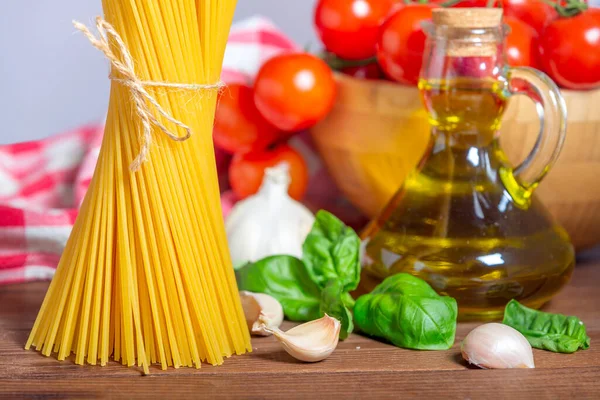 Ingredientes Comida Italiana Para Cocinar Espaguetis Pasta Pasta Espagueti Cruda — Foto de Stock