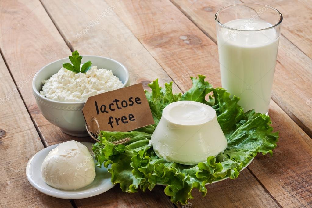 Lactose free intolerance food with background — Stock Photo