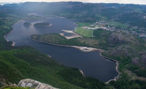 Dramatische Luchtfoto Van Stad Vanaf Top Van Fjorden Zuid Noorwegen — Stockfoto