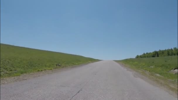 POV rijden op asfalt landweg, de camera aan de voorkant, zomer — Stockvideo