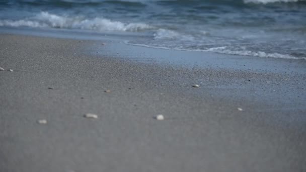 Ondas do mar, praia de areia. Mar Negro, Varna, Bulgária — Vídeo de Stock