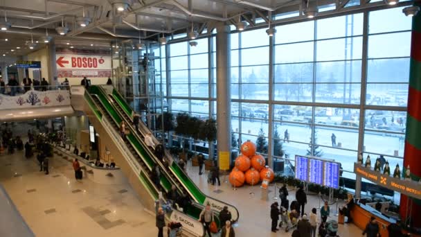 Moskova, Rusya-25 Ocak 2014: Domodedovo uluslararası havaalanı. Tatil sezonunun ortasında önemli yolcu trafiği — Stok video