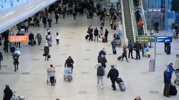 모스크바, 러시아- 2014년 1월 25일: 도모데도보 국제 공항. 연말연시에 상당한 승객 수 — 비디오