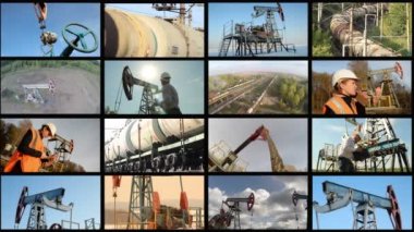 Petrol endüstrisi. Montaj ekran 4 k bölün. Petrol rockers pompa, mühendisler alanında
