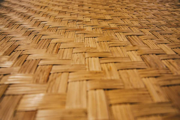 Close Selective Focus Texture Orange Bamboo Weave Mat Pattern Perspective — Stock Photo, Image