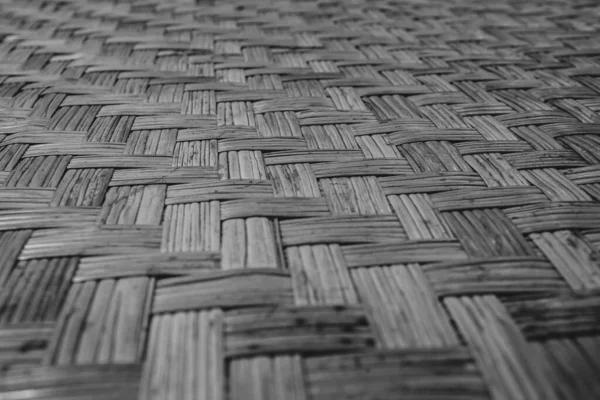 Black White Close Selective Focus Texture Orange Bamboo Weave Mat — Stock Photo, Image