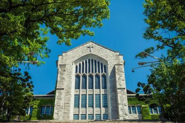 Alte schöne Steinkirche mit blauem Himmel — Stockfoto