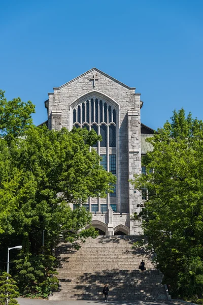 Old beautiful church with stone stair and blue sky — Stock Photo, Image