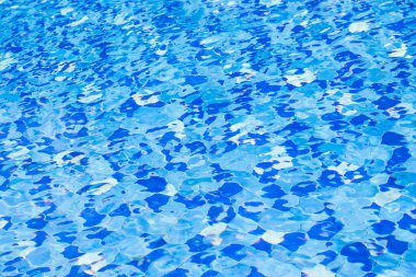 Hafif dalgalanmalar ve ışık yansımalarıyla soyut mavi su yüzeyi. Geçmişe, yaza, tazeliğe, rahatlamaya, sağlığa ve tasarım kavramlarına uygun temiz su dokusu