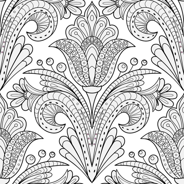 Patrón floral Damasco en blanco y negro — Archivo Imágenes Vectoriales