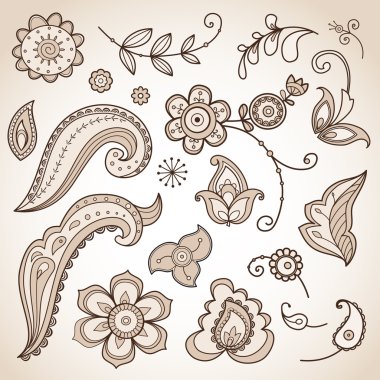 Doodle çiçek öğeleri kümesi