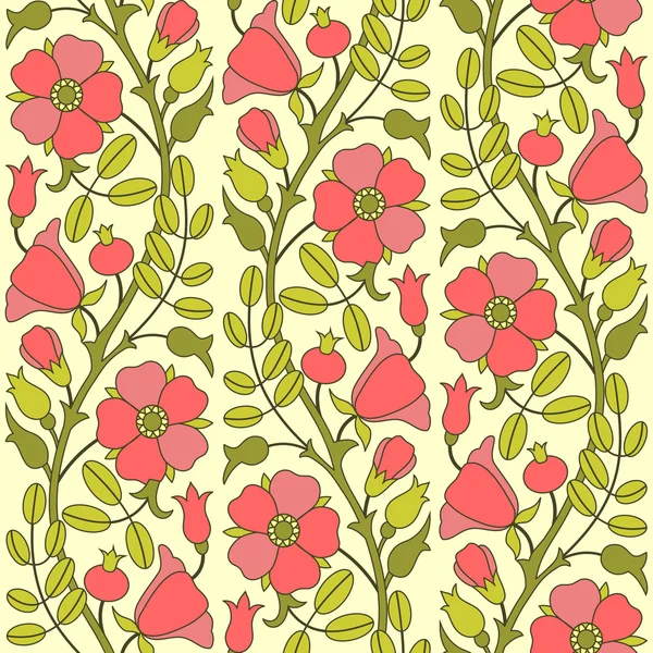 Blooming rose hip seamless pattern — Stock Vector