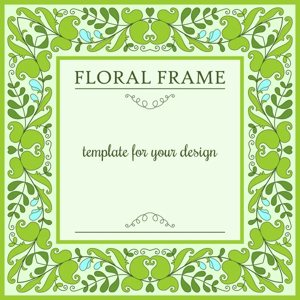 Floral frame with blooming green peas, template for design — Stock Vector