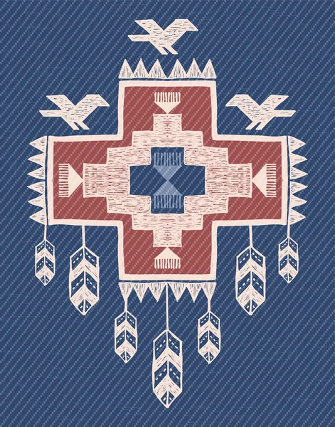 デニムの背景に抽象的な民族飾り — ストックベクタ