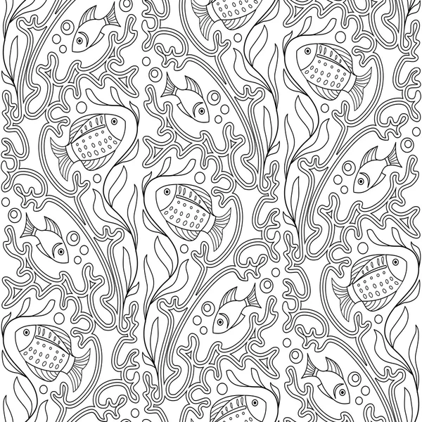Poissons d'ornement et coraux motif noir et blanc — Image vectorielle