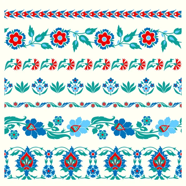 Set of floral borders in folk style — Stock Vector