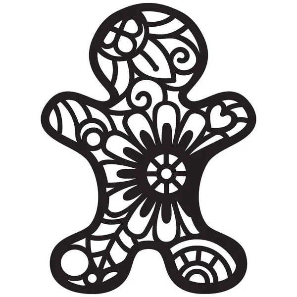 Kerstversiering Mandala Gingerbread Man Silhouet Zendoodle Illustratie Sjabloon Voor Ambacht — Stockvector