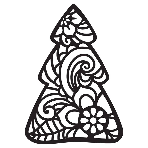 Ornamento Natal Mandala Árvore Natal Silhueta Zendoodle Ilustração Modelo Para Vetores De Stock Royalty-Free