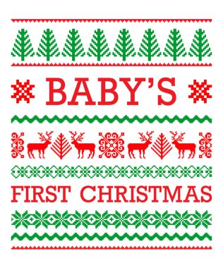 Bebeğin ilk Noel 'i, çirkin kazak tasarımı, geleneksel skandal deseni. 