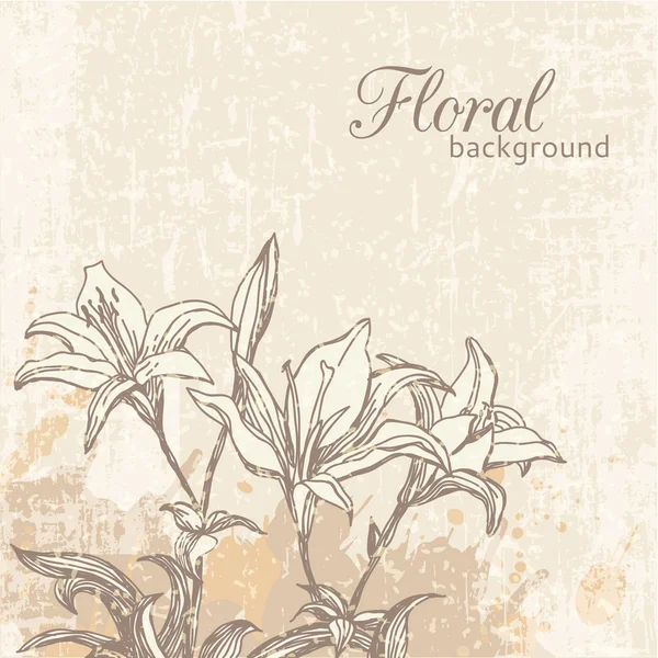 Fundo floral retro com lírios florescendo — Vetor de Stock