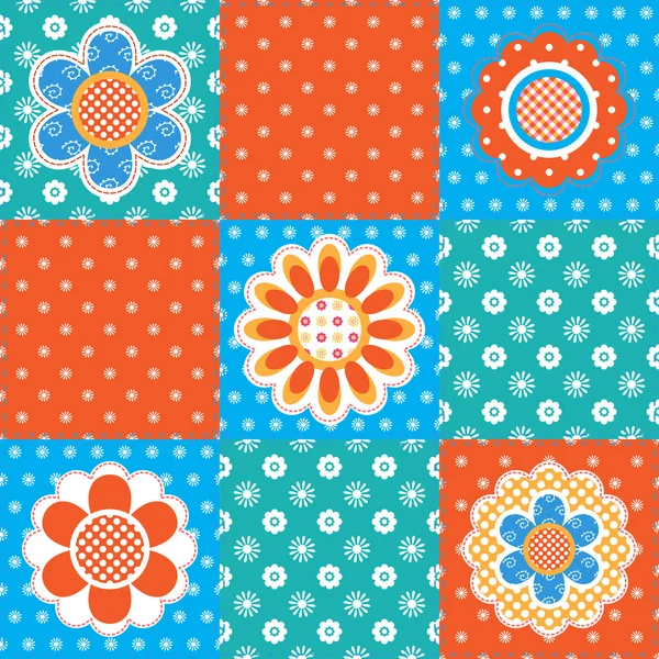 Modello patchwork con fiori — Vettoriale Stock
