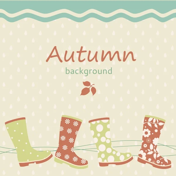 Autumn background with gumboots — Stock Vector