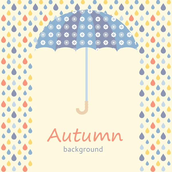 Herbst Hintergrund mit Regenschirm und Regentropfen — Stockvektor