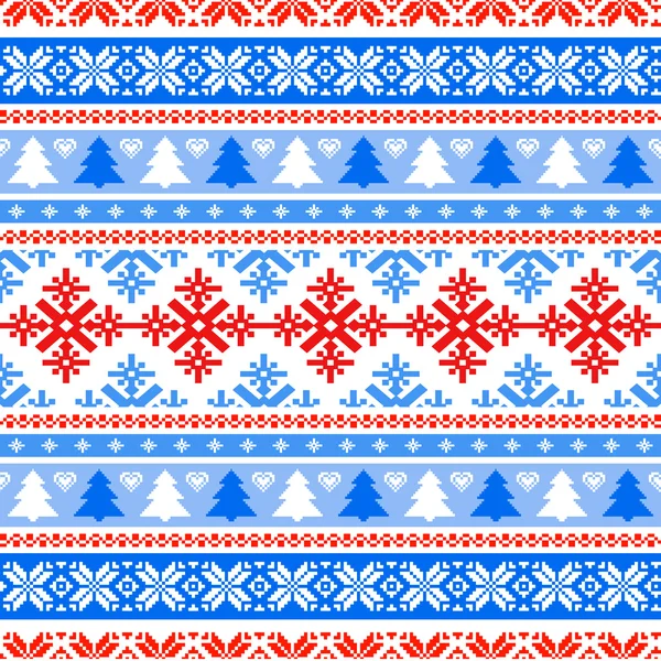 Fondo de punto tradicional con árboles de Navidad y copo de nieve — Vector de stock