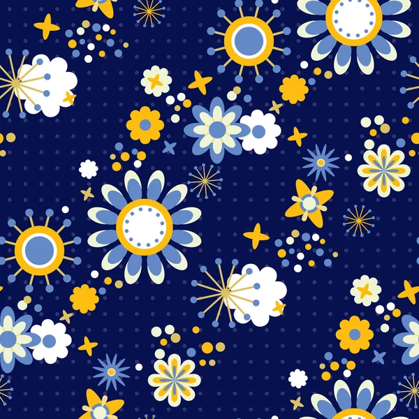 Seamless fabric pattern with flowers and polka dots — Stock Vector