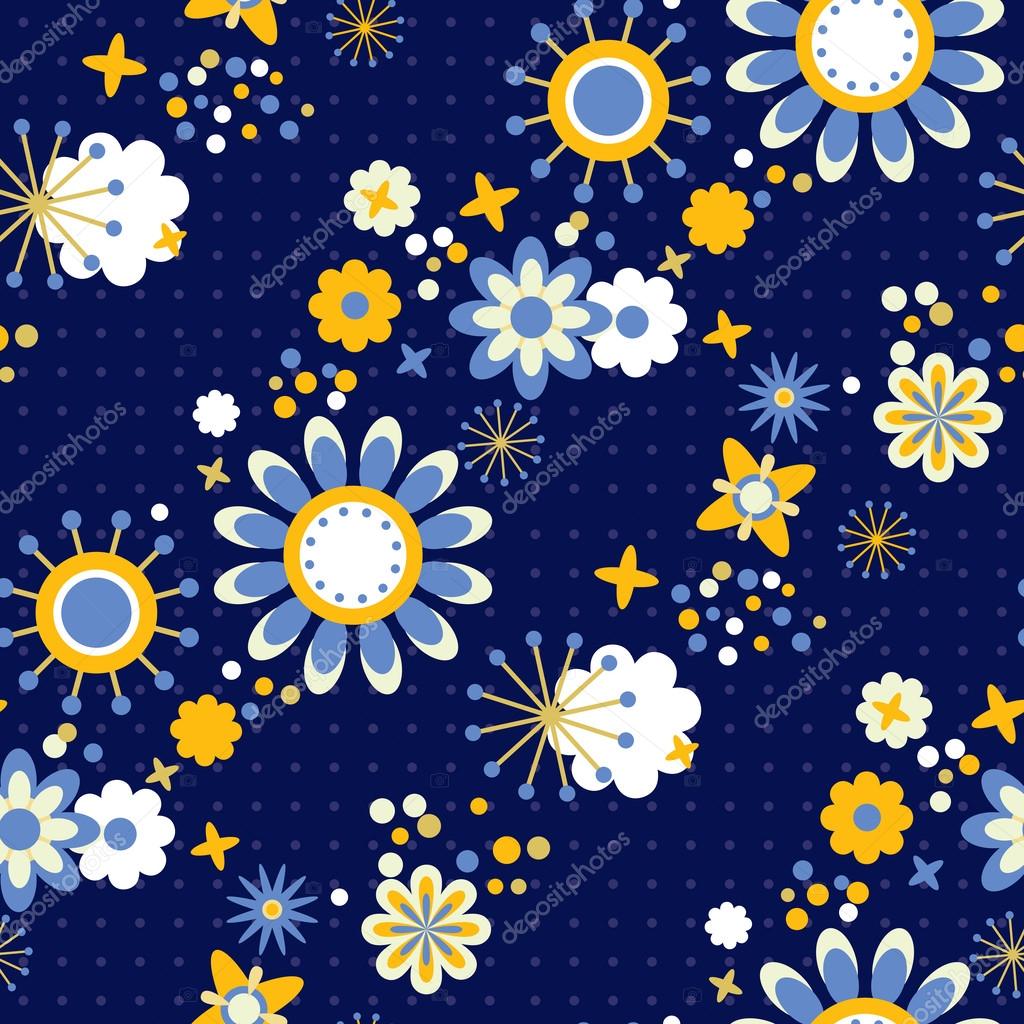 Reticolo senza giunte del tessuto con fiori e pois — Vettoriale Stock