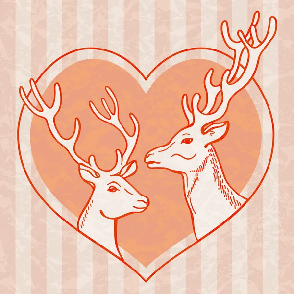 Pair of deer in heart frame — Stock Vector