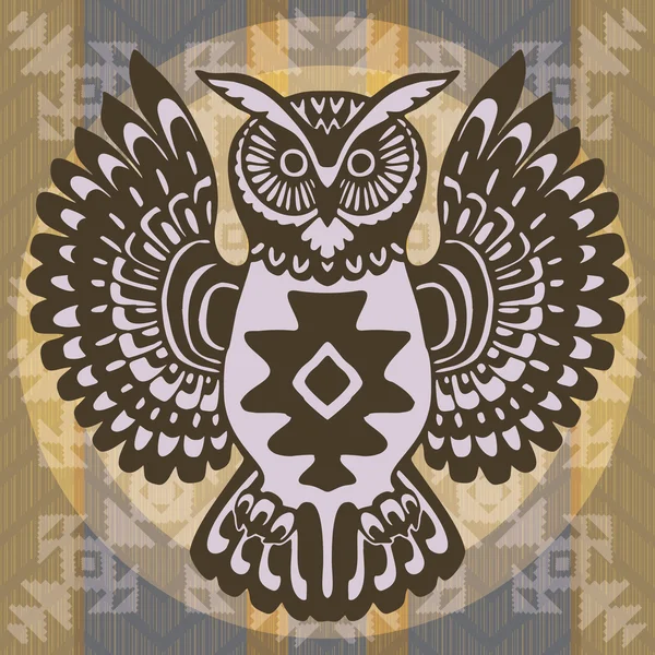 A decorative owl at an ornamental background — Stock Vector