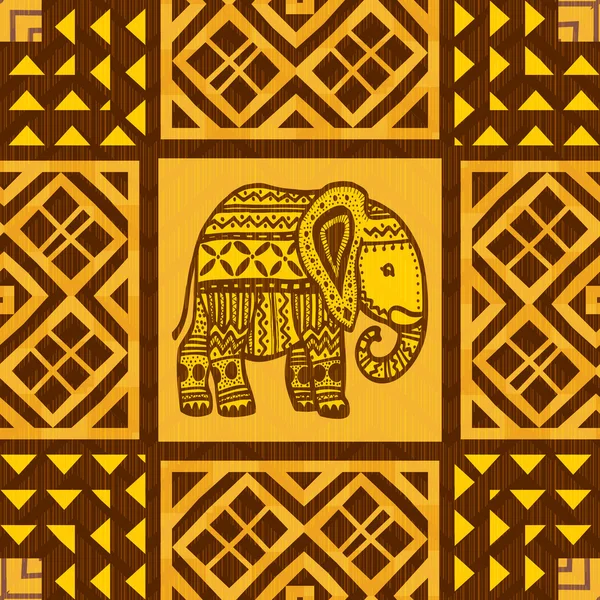 Tribal ornamental pattern with elephant — Stock vektor