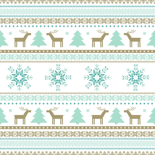 Traditionnel tricot motive cerf, arbre de Noël, flocons de neige mer — Image vectorielle