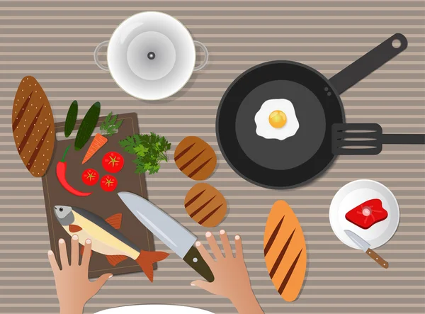 Küchentischplatte mit verschiedenen Objekten — Stockvektor