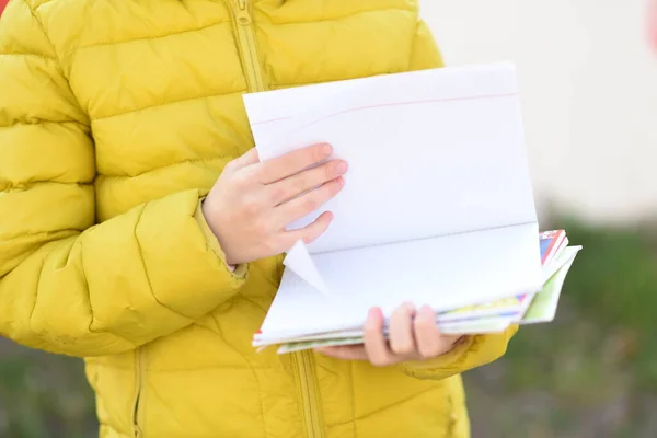 Portret Van Een Mooi Meisje Met Copybooks — Stockfoto