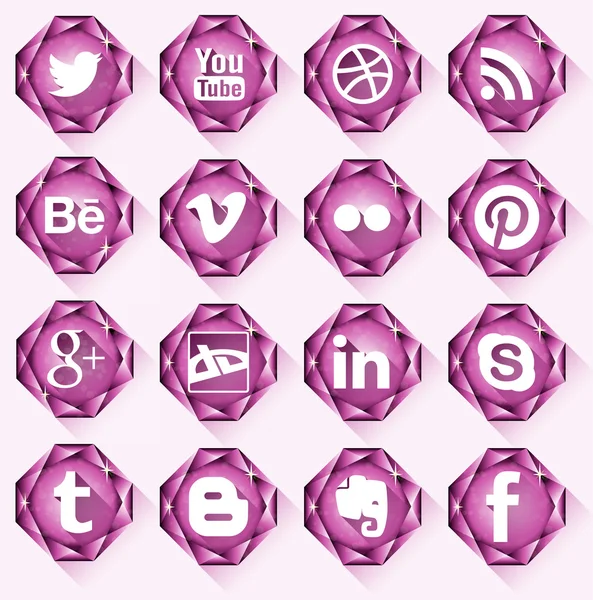 16 iconos sociales de diamantes . — Archivo Imágenes Vectoriales