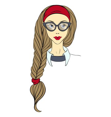Girl in glasses and with long braid vector vector Girl in glasses and with long braid vector vector
