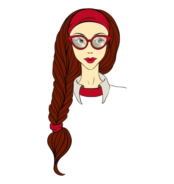 Chica en gafas y con vector de trenza larga — Archivo Imágenes Vectoriales