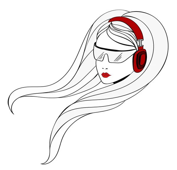 Gadis muda dengan headphone - Stok Vektor