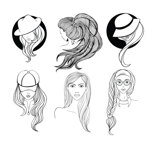 Set of line art portraits — Stock Vector