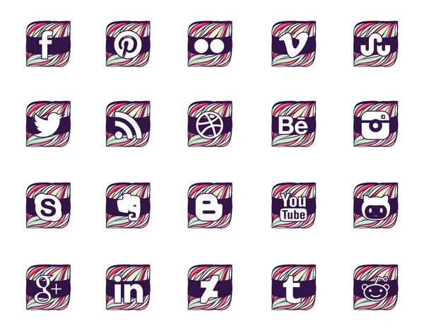 Twintig social iconen in golvende stijl — Stockvector