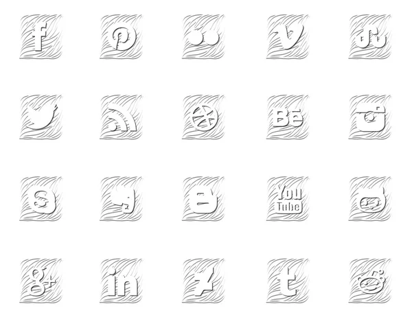 Vinte ícones sociais em estilo ondulado — Vetor de Stock