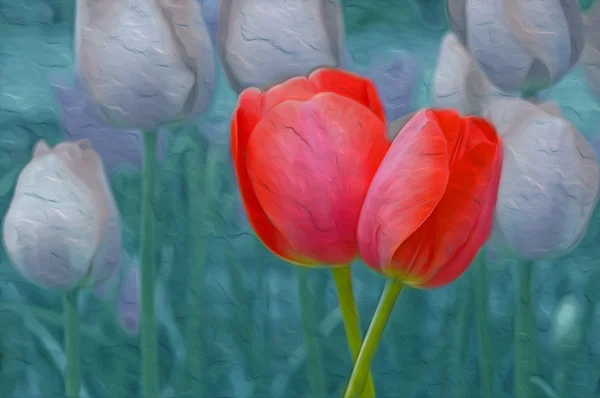 Tulipani: Pittura ad olio d'arte fotografica Foto Stock Royalty Free