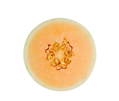 Kavunun yarısı beyaz arka planda izole edilmiş, Üst Manzara