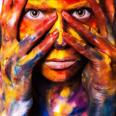 Human Canvas Girl face with Art body painting clipart
