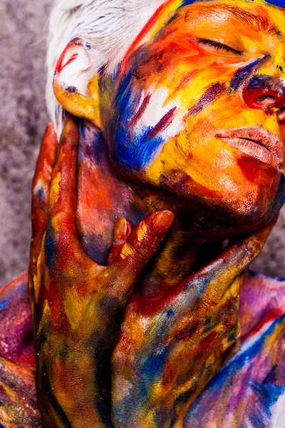 Human Canvas Girl face with Art body painting — Stock fotografie