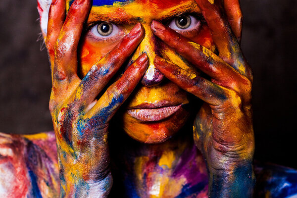 Canvas Girl Human face with Art body painting