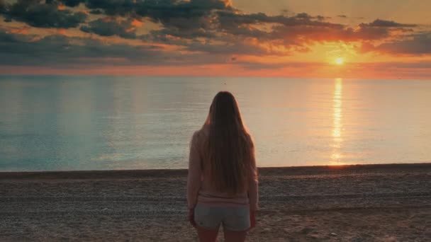 Woman with long hair walking to the sea — Stock Video