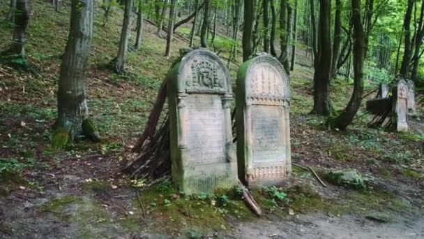 Zwei Grabsteine auf altem Friedhof — Stockvideo